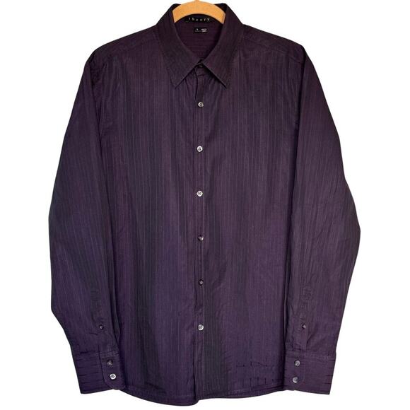 Theory Klaus Mens Shirt Long Sleeve Button Up Vertical Striped Size Large Purple - Picture 1 of 9